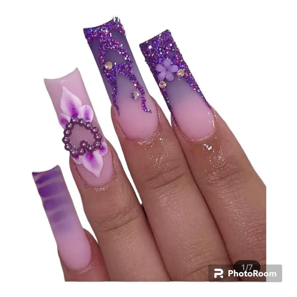 24 pc Gradient "Purple Royalty" Nails with bling Press on nail set